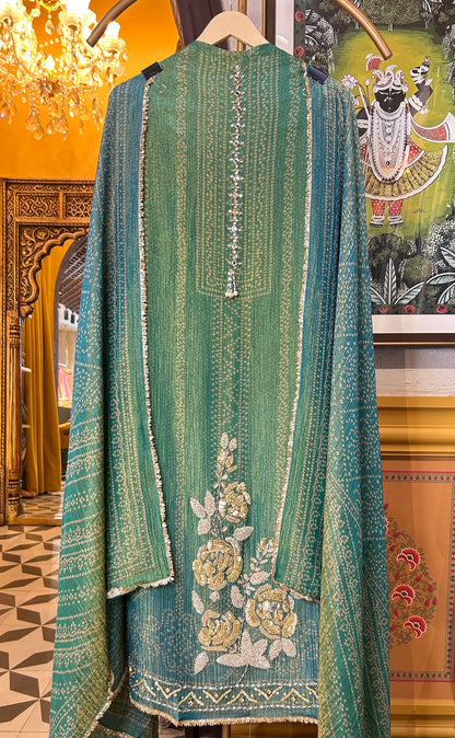 Zareen Gera Tissue Suit (Peacock Green)