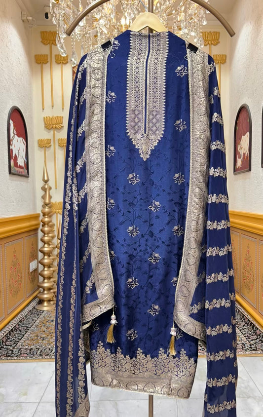 Elira Banarasi Loom Suit (Navy Blue)