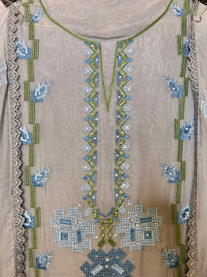 Raahee Organza Suit (Powder Blue)