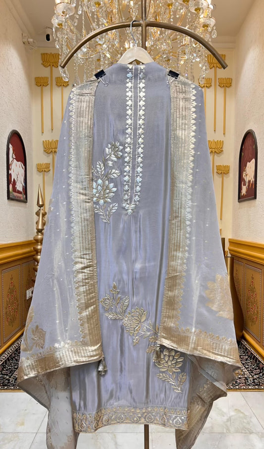 Arzella Banarasi Edge Suit (Silver Grey)