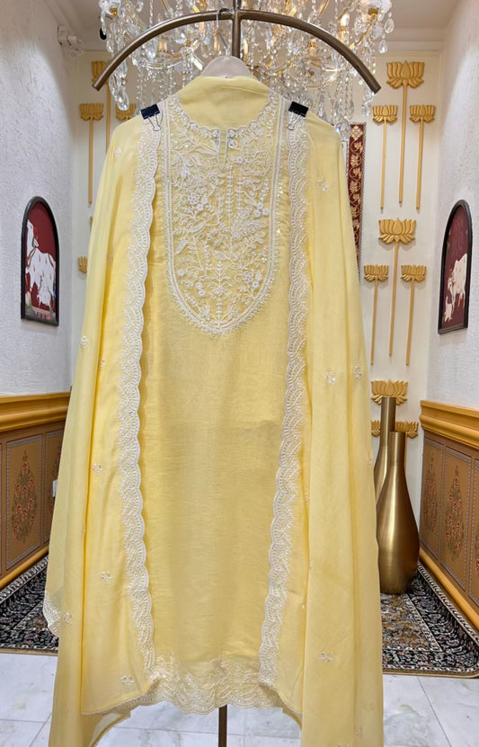 Ishara Mul Chanderi Suit (Yellow)