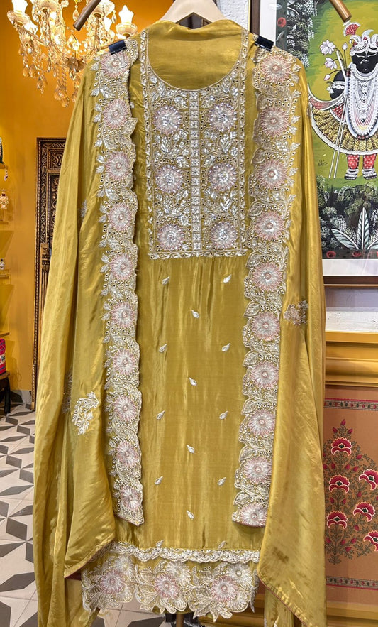 Elnara Silk Organza Suit (Mustard)