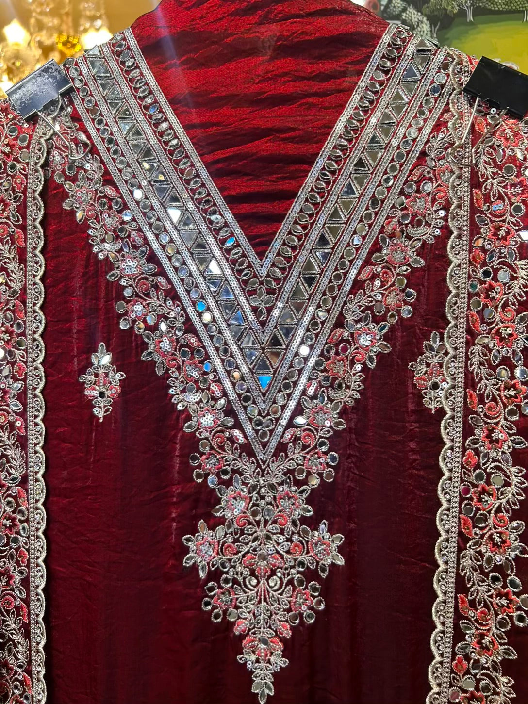 Zafera Tissue Organza Suit (Maroon)