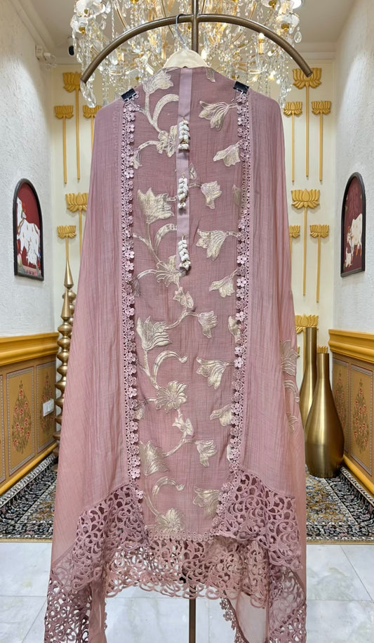 Aabira Tissue Appliqué Suit (Mauve)
