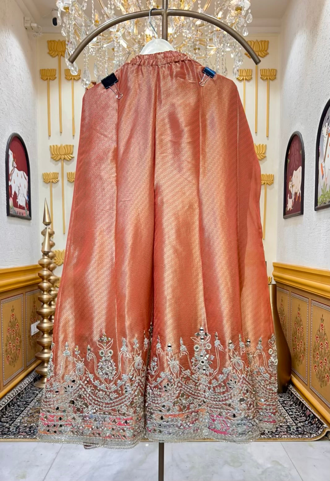 Afsara Aaina Leather Gharara Set (Rust)