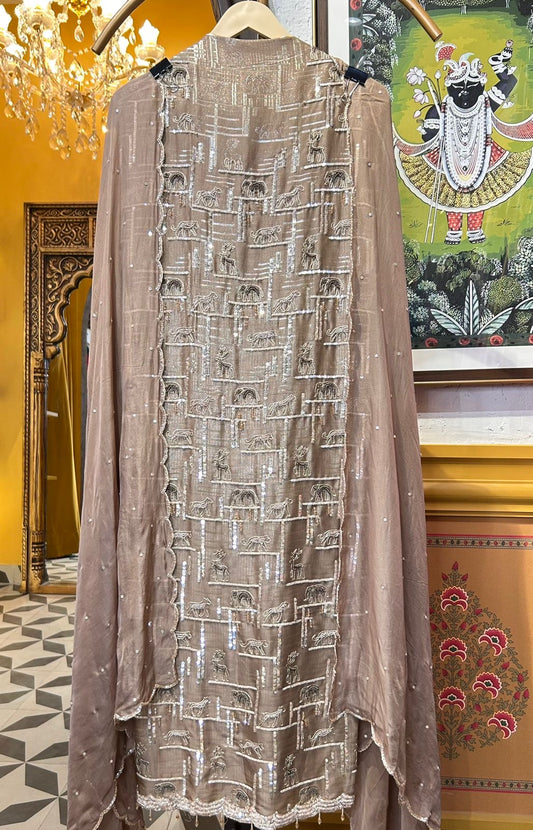 Rimzaan Organza Suit (Beige)