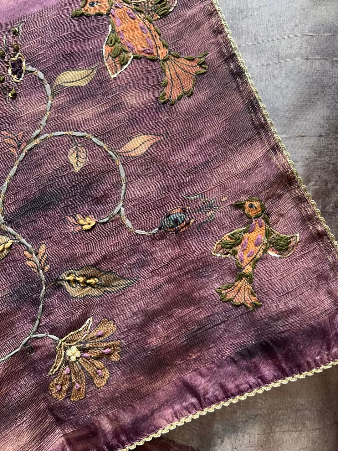 Eshira Tussar Suit (Grey & Wine)