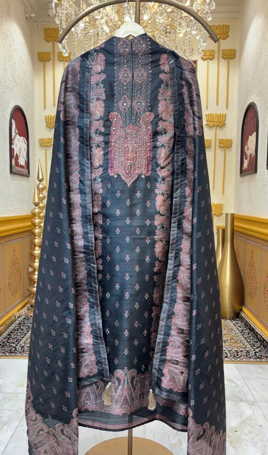 Mehira Tussar Silk Suit (Black)