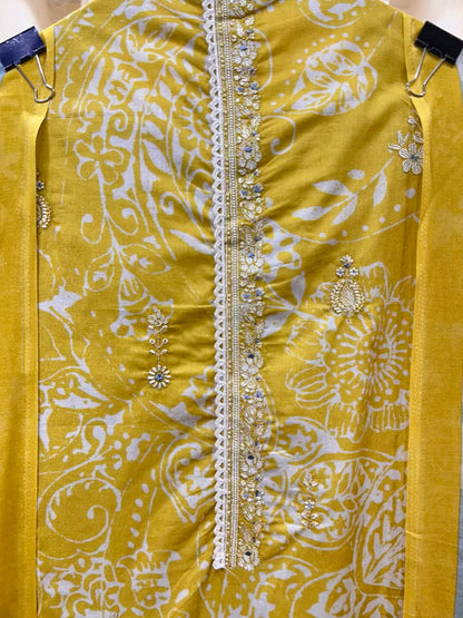 Aafiya Cotton Veil Suit (Yellow)