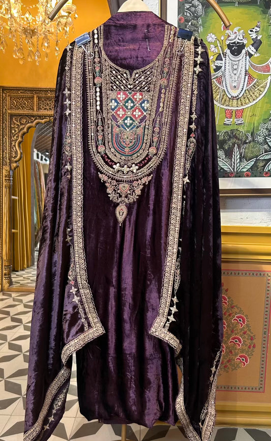 Naaz-é-Velvet Suit (Purple)