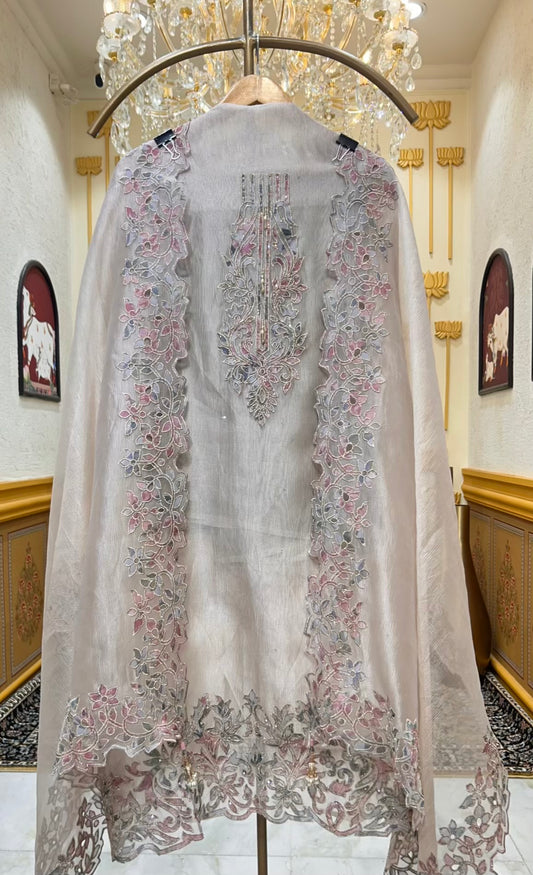 Zehraah Cutwork Veil Suit (Silver Grey)