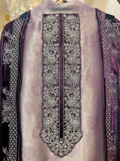 Rivayat Brocade Velvet Suit (Wine)