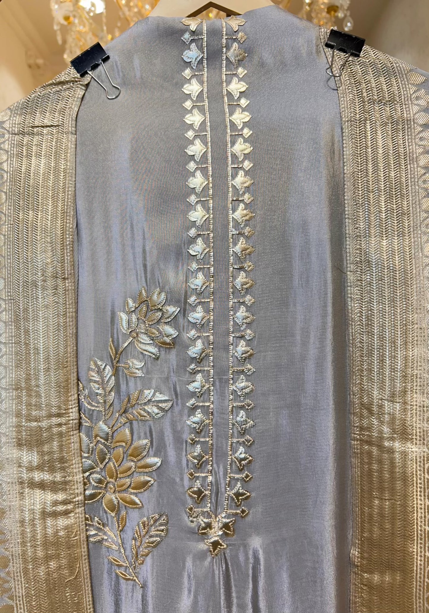 Arzella Banarasi Edge Suit (Silver Grey)