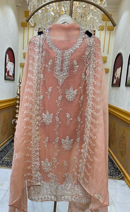 Aarifa Resham Veil Suit (Peach)
