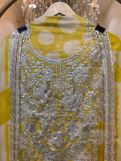 Elira Leather Naqsh Suit (Light Green)