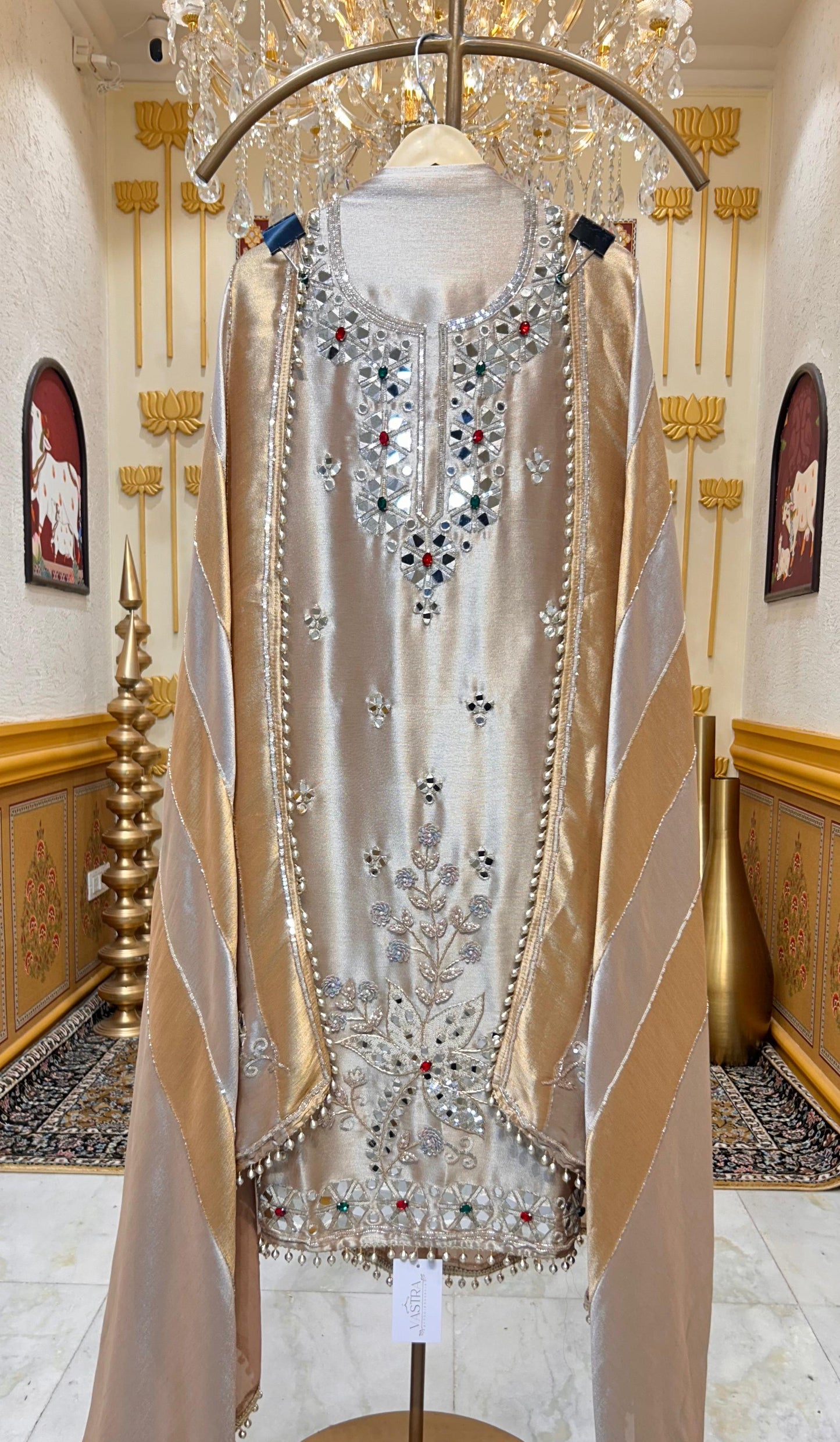 Ruhani Brocade Stone Élan Suit (Beige)