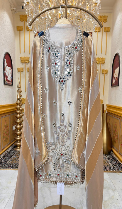 Ruhani Brocade Stone Élan Suit (Beige)