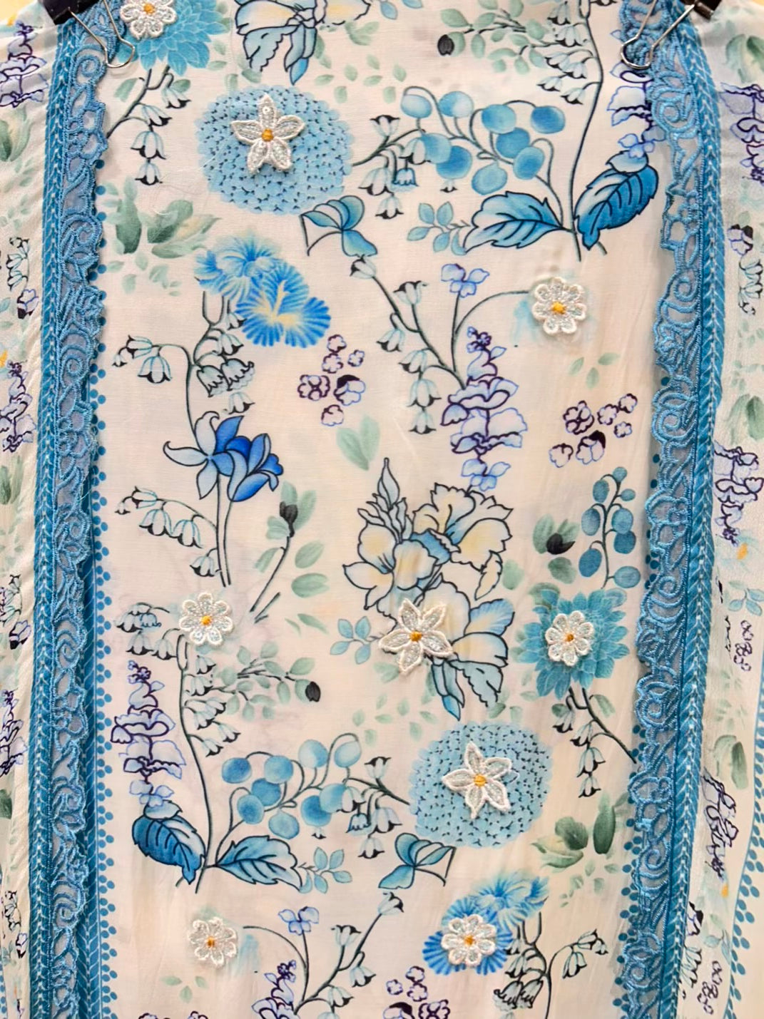 Elara Print Veil Suit (White & Blue)
