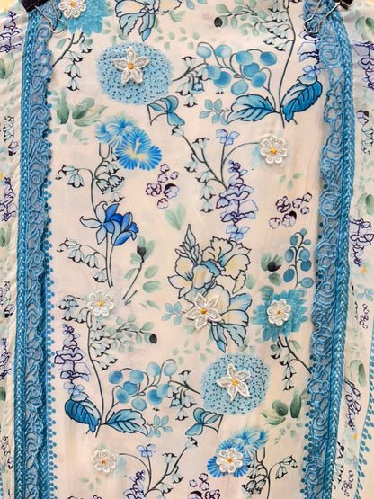 Elara Print Veil Suit (White & Blue)