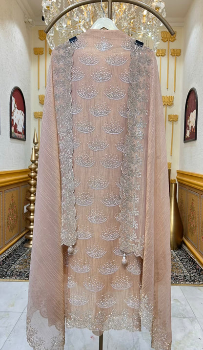 Riyara Handcrafted Veil Suit (Peach)