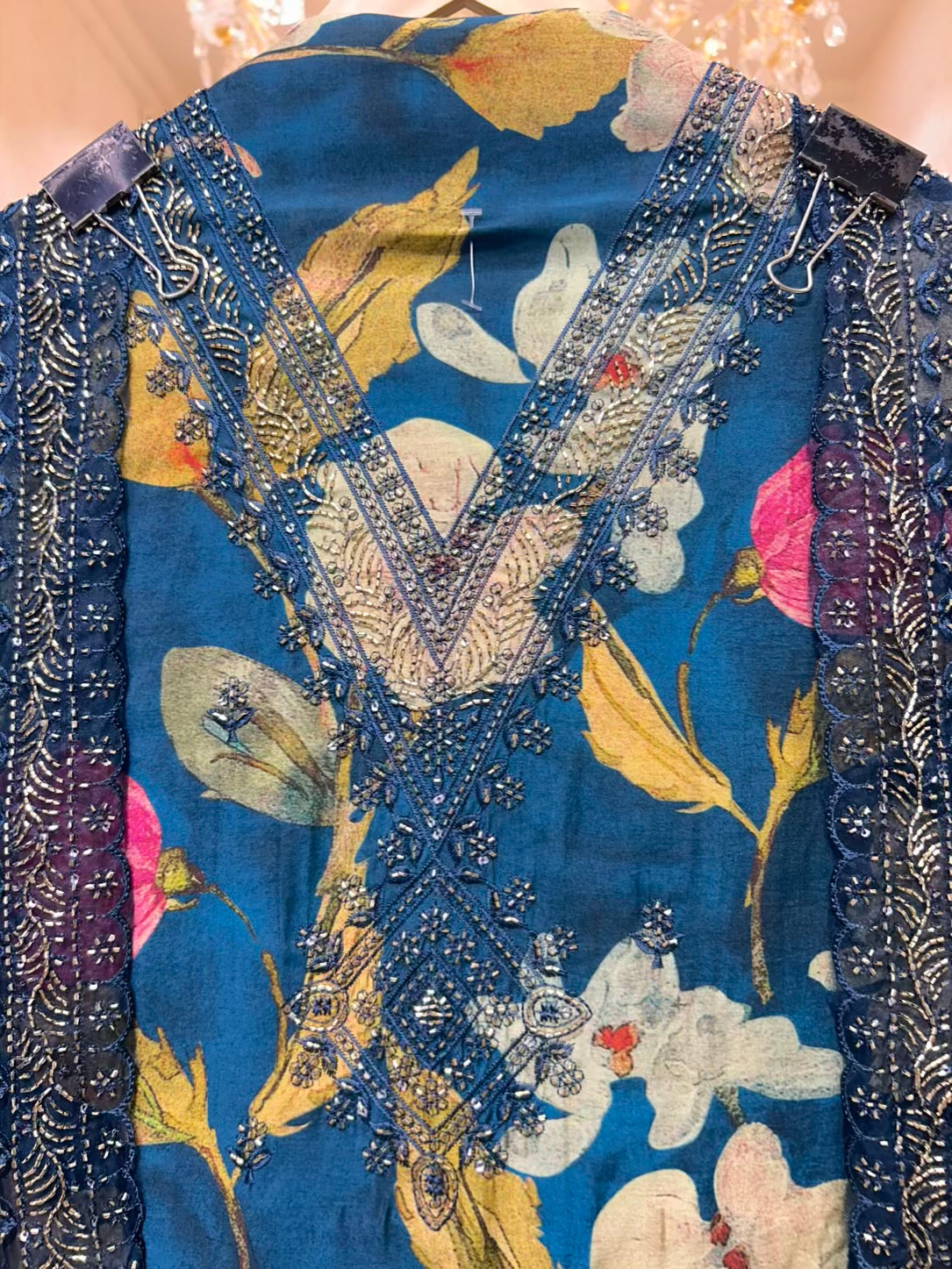 Nayra Muslin Bloom Suit (Peacock Blue)