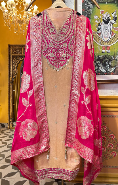 Saanviya Organza Suit (Peach)