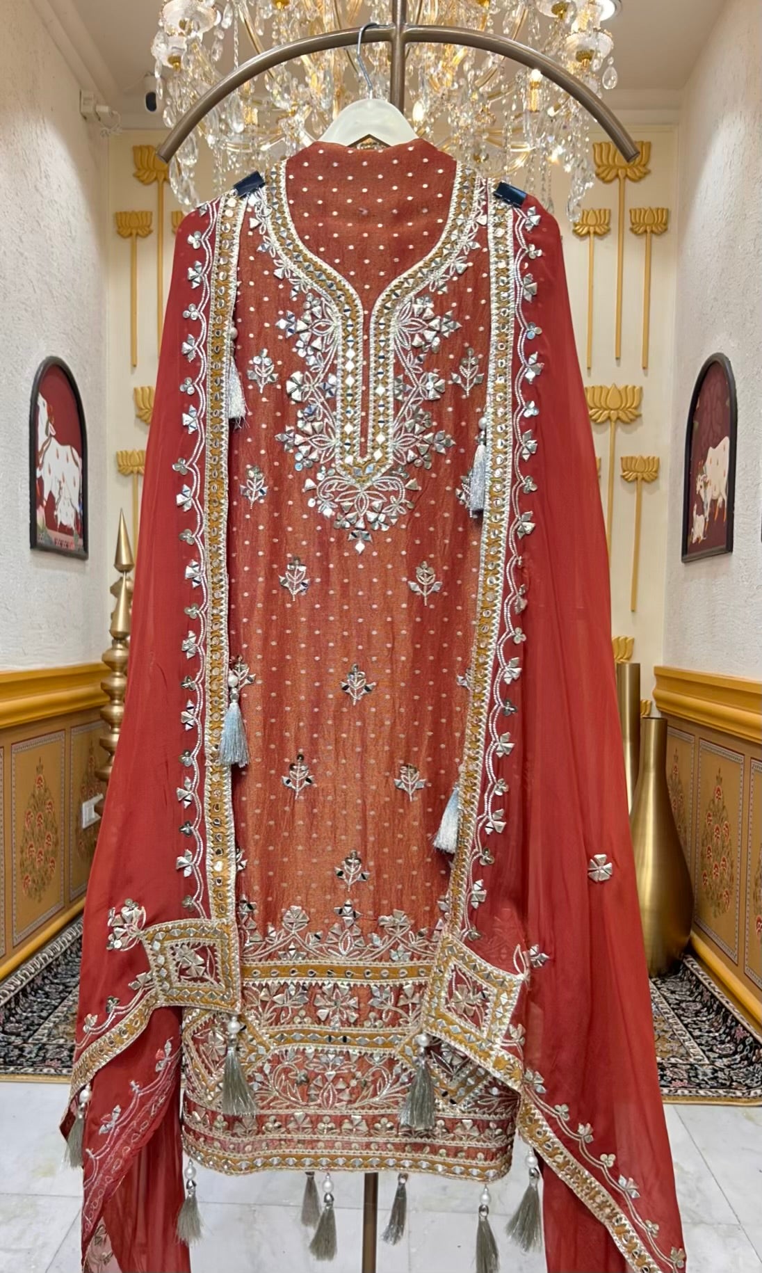 Noorvika Gota Aaina Suit (Rust)