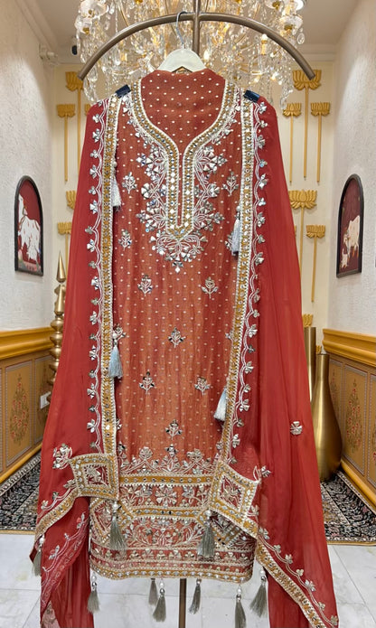 Noorvika Gota Aaina Suit (Rust)