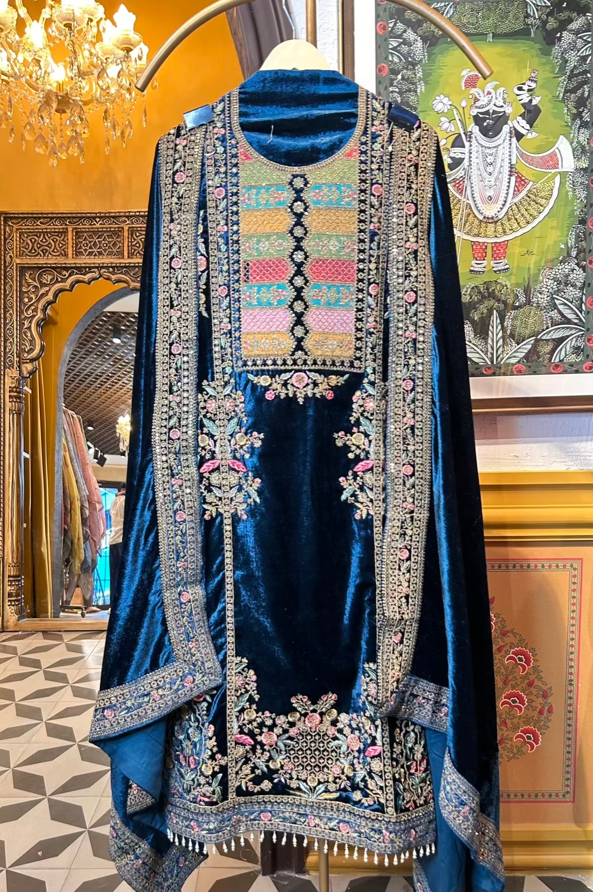 Ferozara Velvet Suit (Peacock Blue)