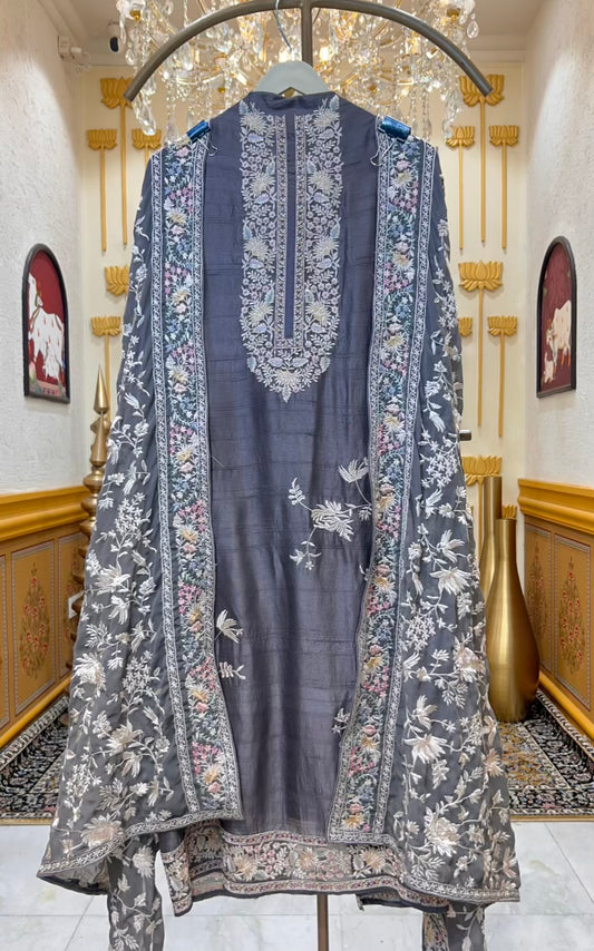 Meher Summer Silk Élan Suit (Dark Grey)