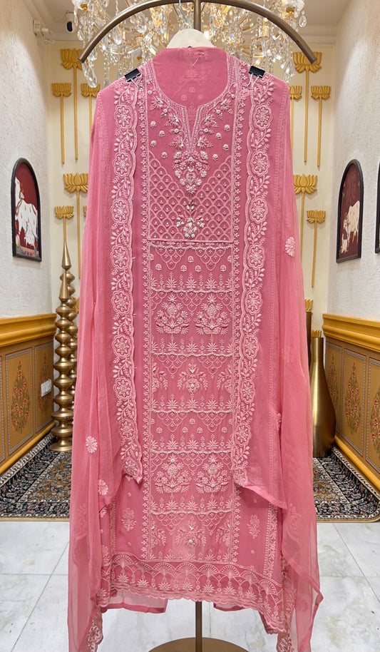 Mehru Georgette Élan Suit (Pink Ivory)