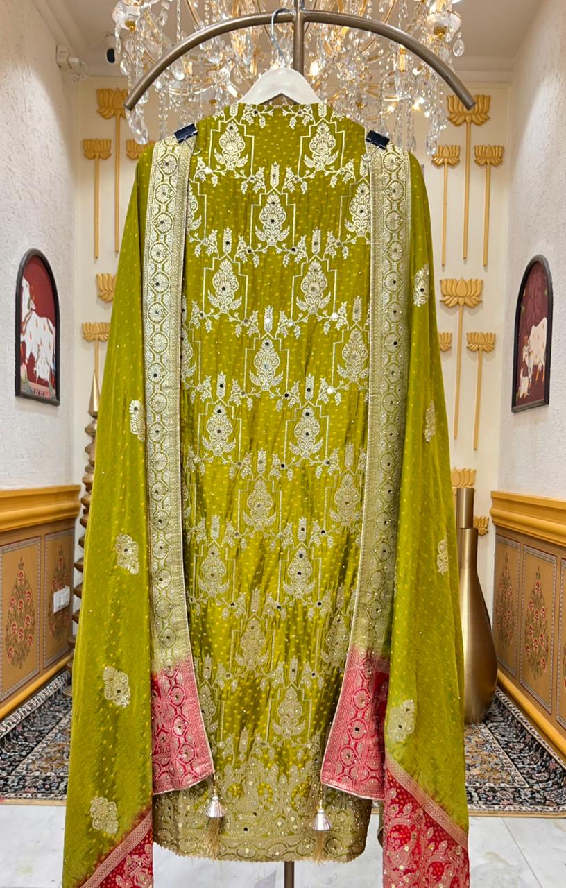 Gulraaya Bandhani Noor Suit (Mehendi Green)