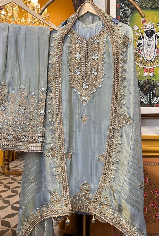 Zarqa Sharara Suit (Powder Blue)