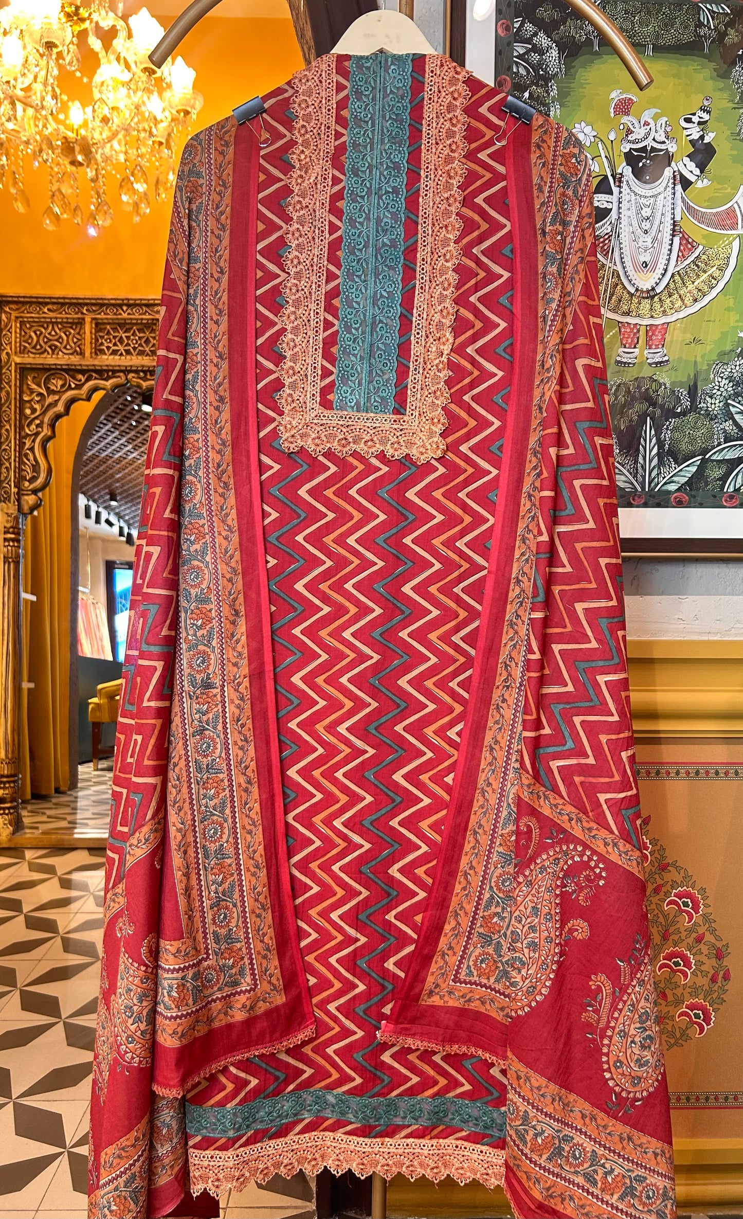 Pehra Cotton Suit (Red)