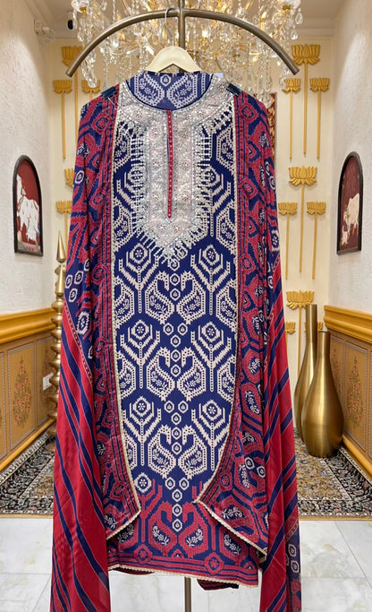 Aavira Sehra Silk Suit (Blue)