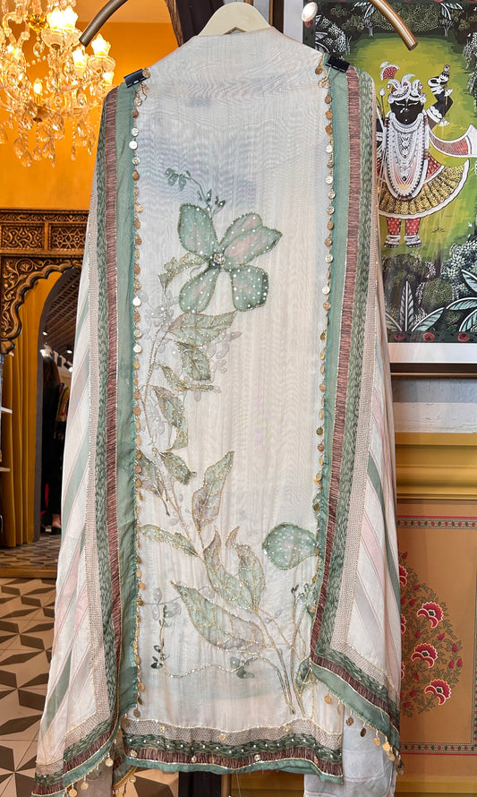 Elayna Organza Suit (Ivory Green)