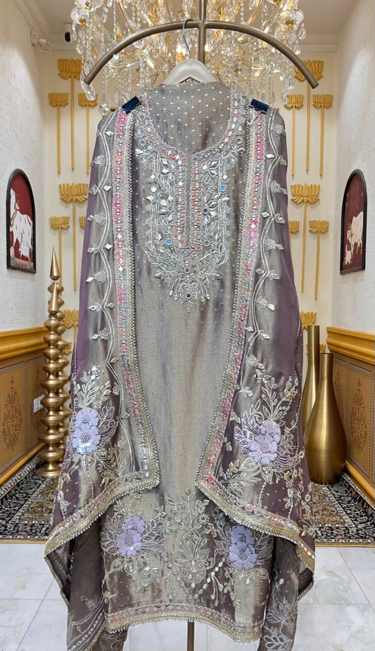 Mahzara Gota Mirror Suit (Lavender)