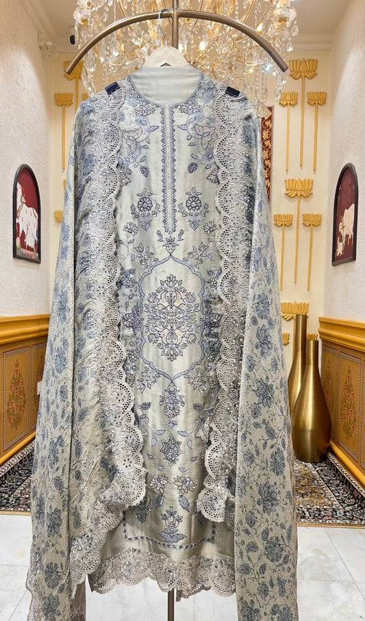Zehraani Brocade Noor Suit (Blue)