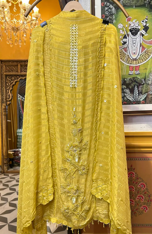 Mehrvani Organza Suit (Lemon Yellow)