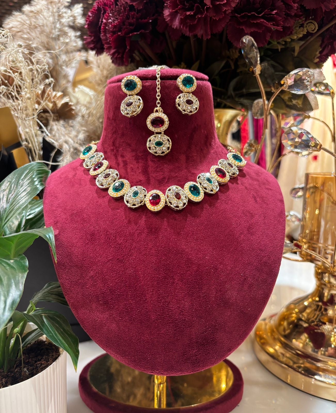 Noorzara Navratna Choker Set (Red)