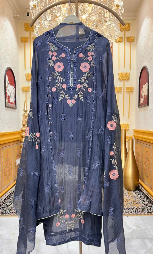 Sahira Thread Veil Suit (Navy Blue)