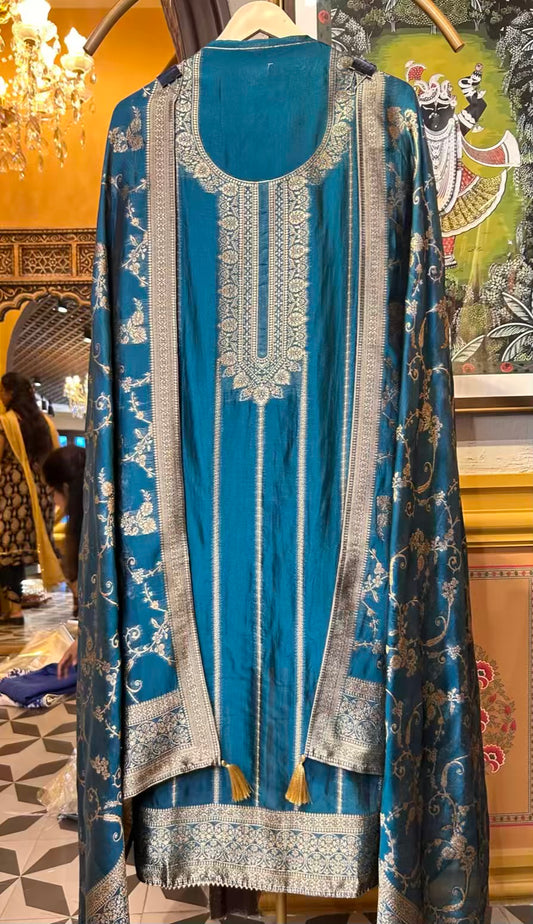 Chamaktar Banarasi Suit (Peacock Blue)