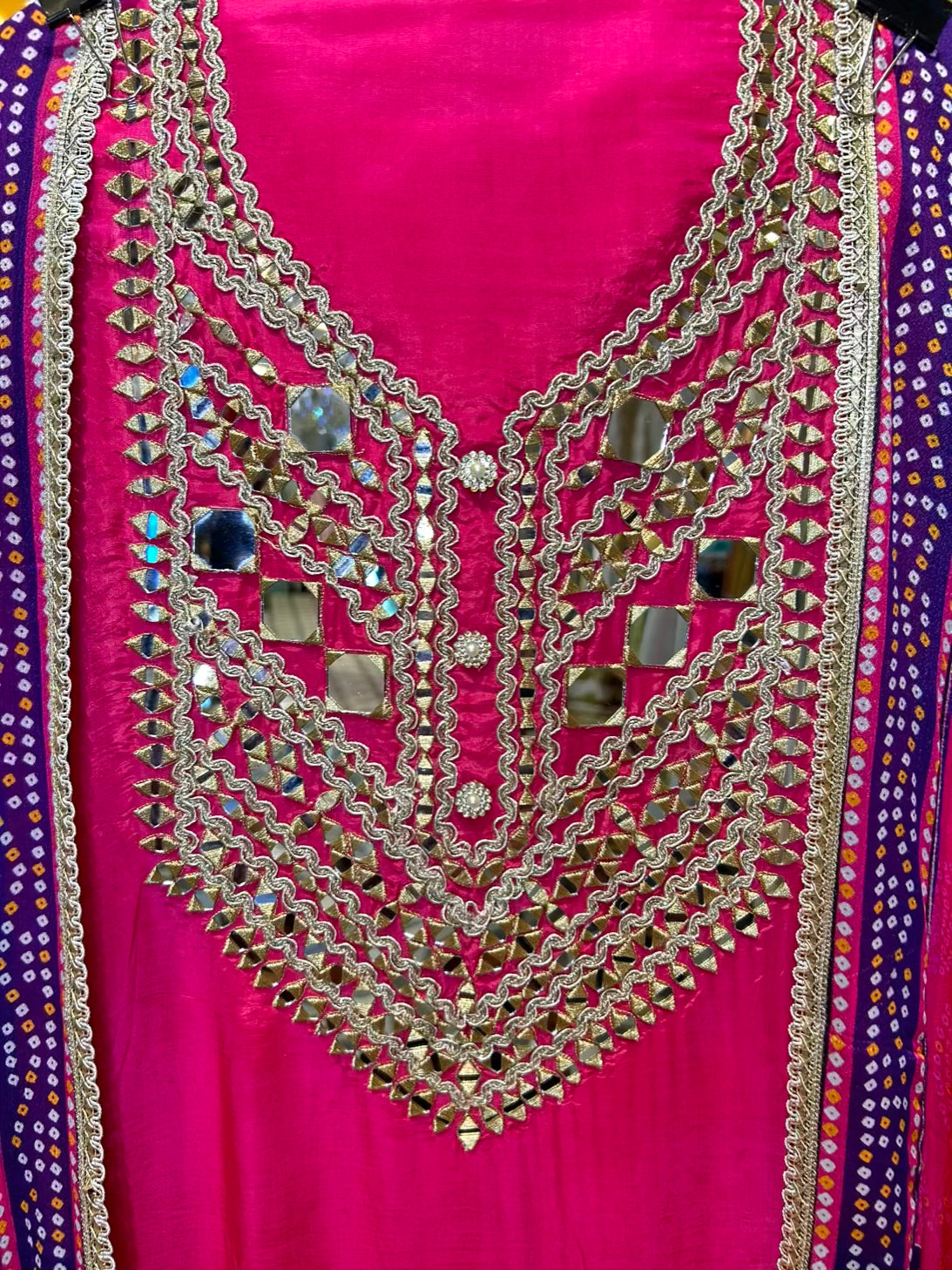 Mahveen Organza Suit (Magenta)