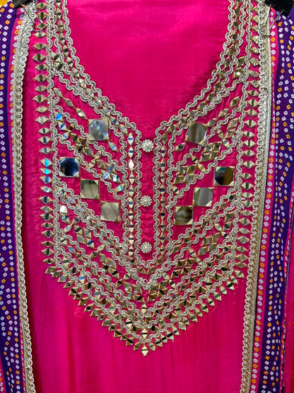 Mahveen Organza Suit (Magenta)