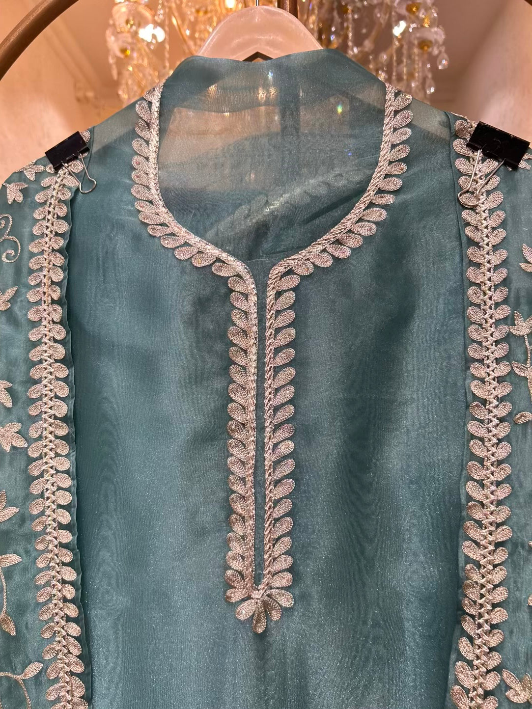Mehraz Organza Embroidered Suit (Turquoise)