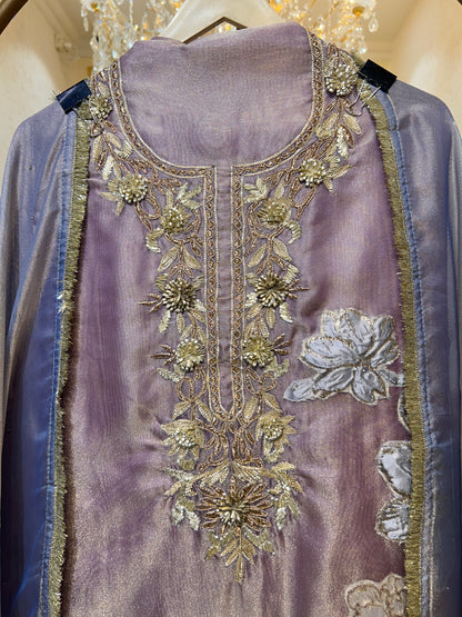 Satin Patra Kinari Suit (Lavender)