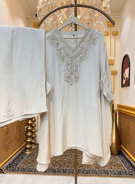 Rehva Handcrafted Kaftan Set (Ivory)