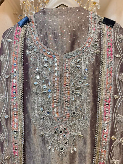 Mahzara Gota Mirror Suit (Lavender)