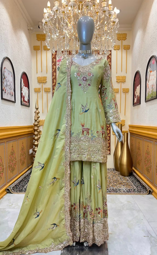 Meher Noor Sharara Set (Green)