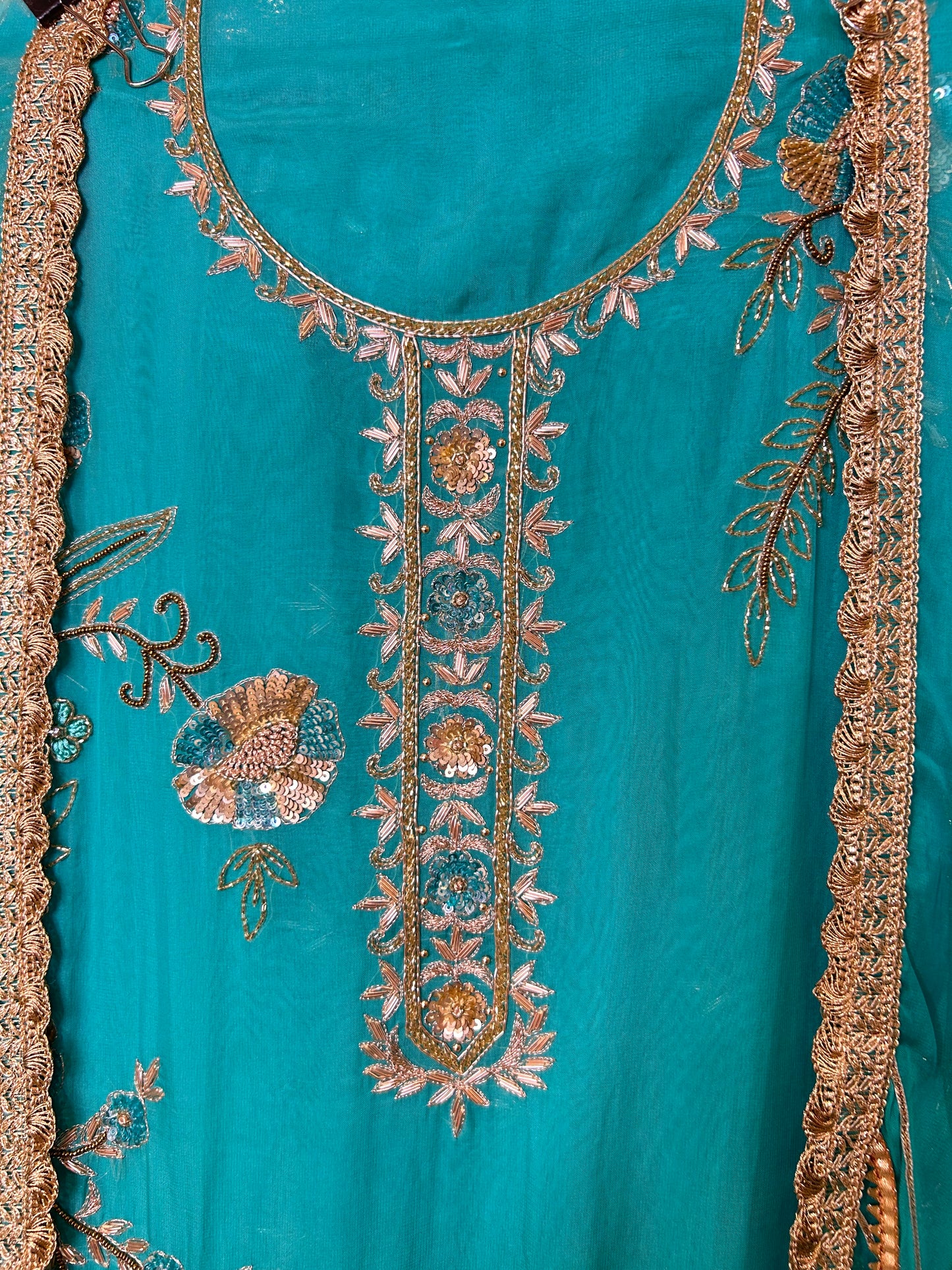 Zewar Organza Suit (Turquoise)